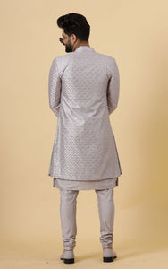 Aesthetic Silver Grey open Sherwani Achkan for Men| Formal Indian Event festival | Perfect for Family Weddings & Grooms