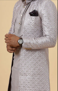 Aesthetic Silver Grey open Sherwani Achkan for Men| Formal Indian Event festival | Perfect for Family Weddings & Grooms