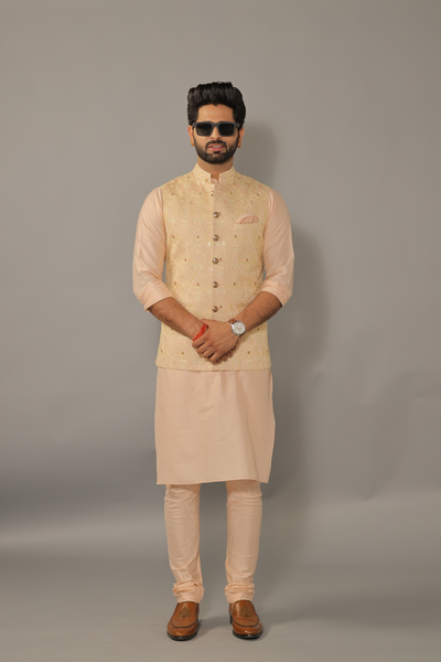 Buy Peach Kurta Jacket Set by Designer RNG SAFAWALA Online at Ogaan.com