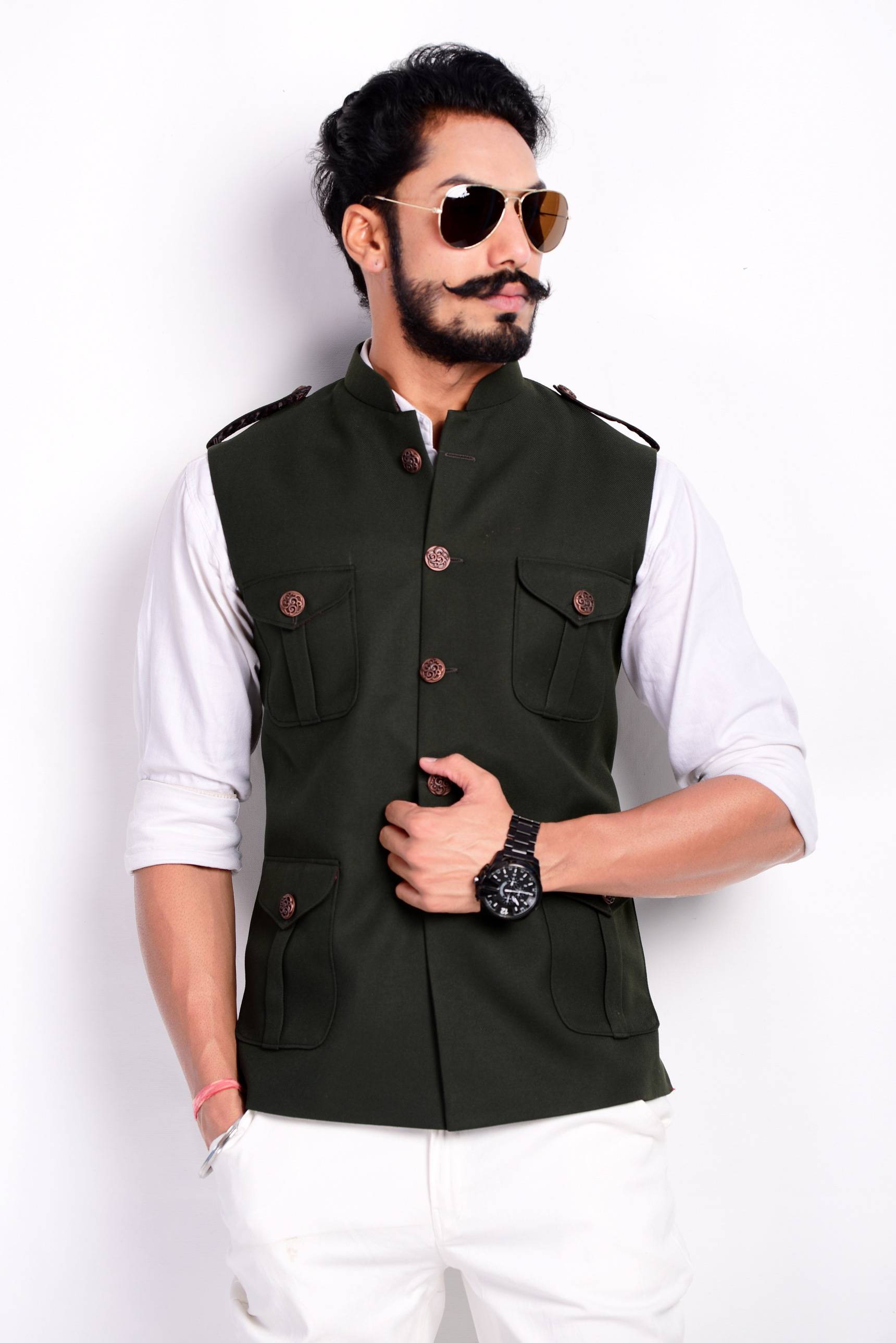 Stylish Dark Green Semi Hunting Jacket with White Shirt and Breeches| Perfect for Casual wear, Festive wear|