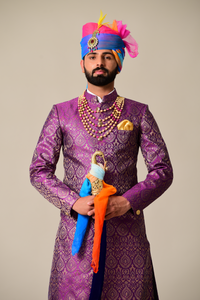 Royal Jam Purple Kimkhab Banarasi Brocade Achkan/Sherwani for Men| Perfect for Wedding, Functional wear|