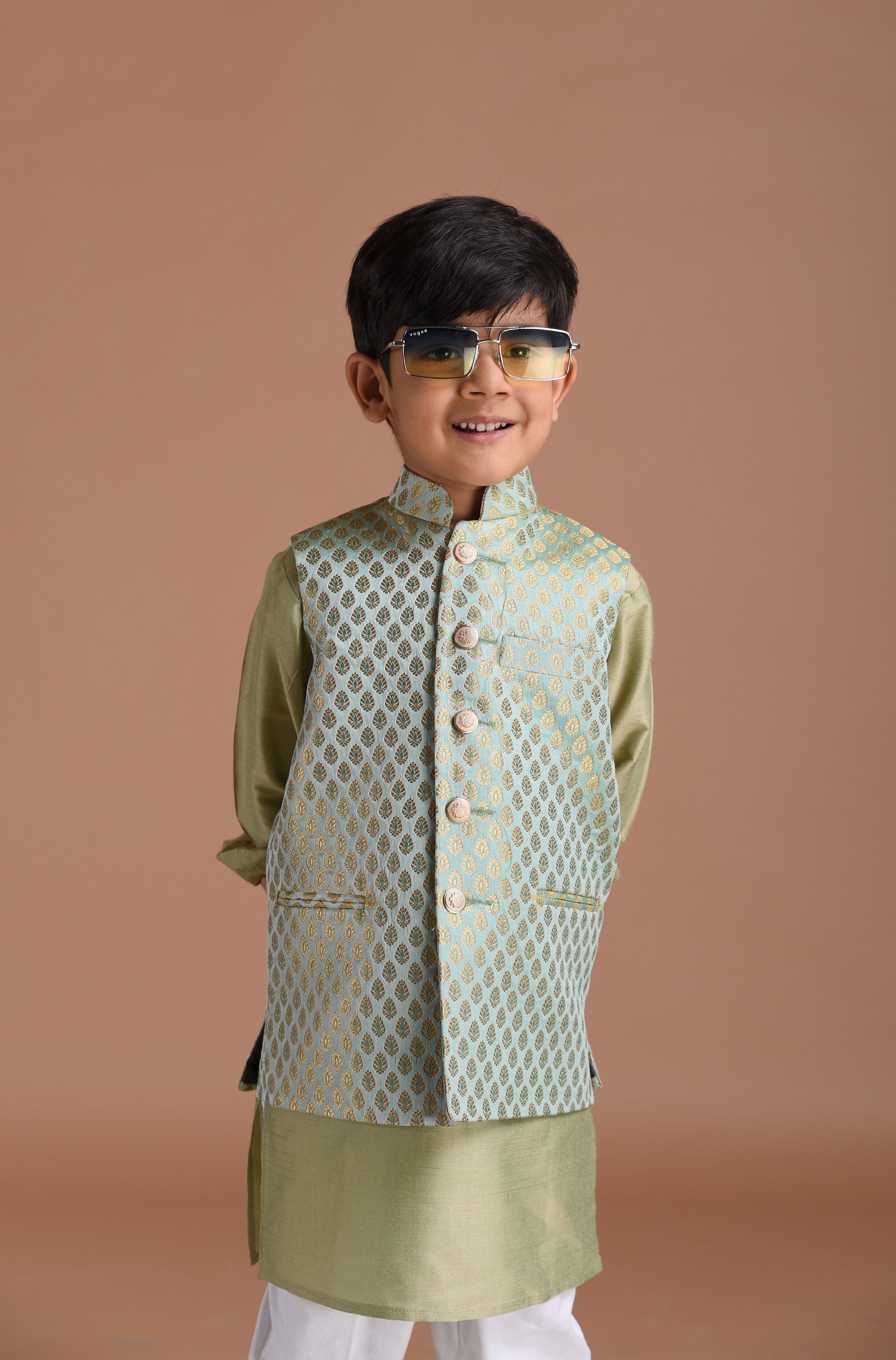 Stylish Green Cotton Silk Nehru Jacket: Perfect Blend of Elegance –  Luxurion World