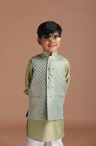 Bespoke Traditional Sea Green Nehru Modi Jacket with Kurta Pajama Set| Perfect for Weddings, Available in Father Son Combo